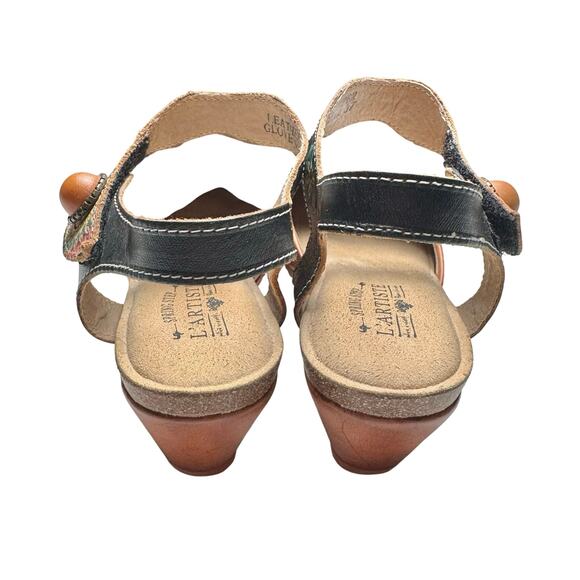L’Artiste | Women | Glovely Art-To-Wear Boho Leather Wedge Sandals | Sz 6.5-7 - Picture 3 of 16
